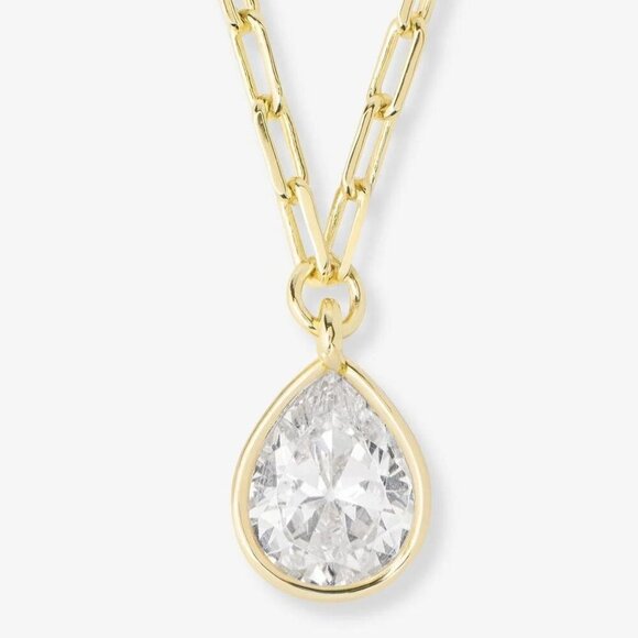Melinda Maria Drop of Perfection Necklace Diamondettes Gold Tone NWT - Picture 2 of 4